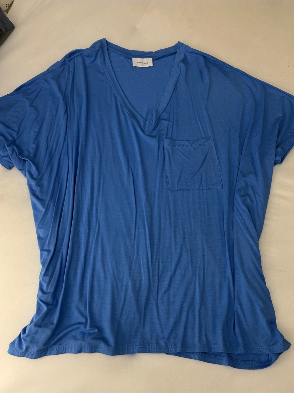 Adirenne Blue V-Neck Oversized Pocket Tee